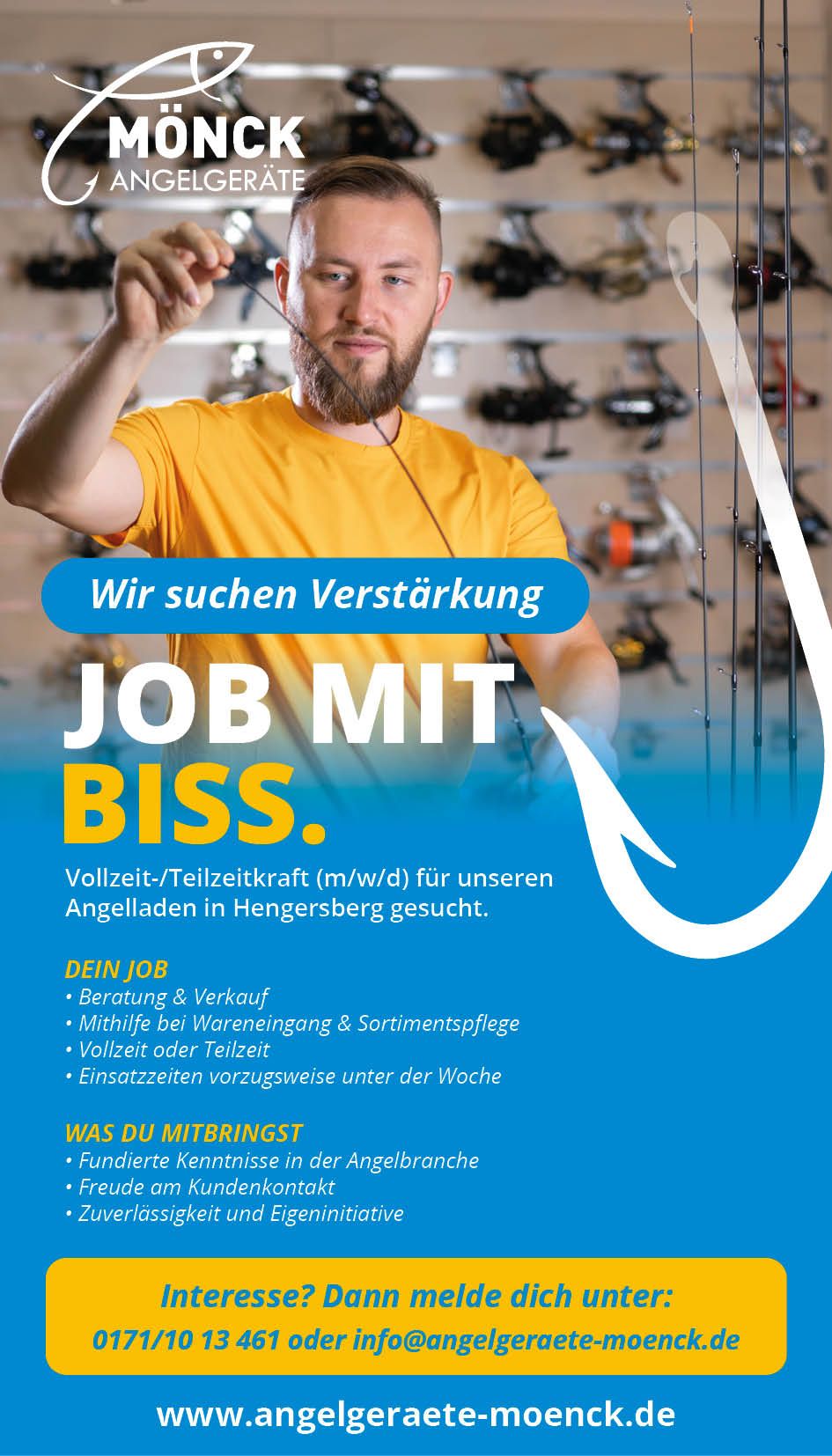 Stellenausschreibung Angelgeräte Mönck Hengersberg